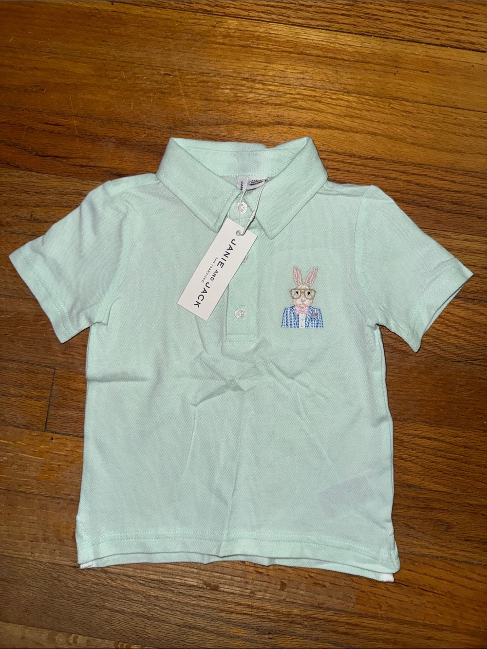 Charming Janie and Jack Mint Green Polo with Bunny Embroidery NWT